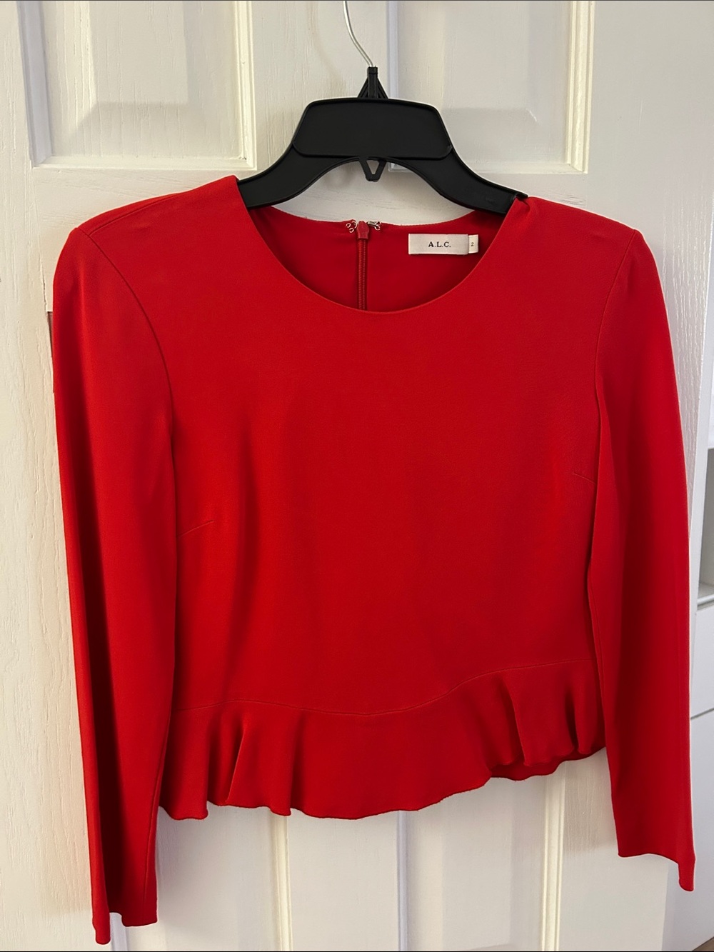 A.L.C. Bright Red Long-Sleeve Peplum Top